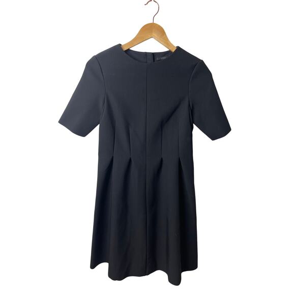 COS Dress Women Size 4 Black Pleated Waist Structured Scuba Peplum Minimalist - Picture 1 of 9
